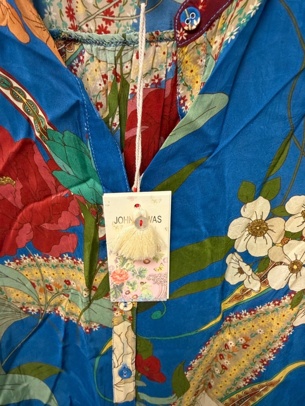 Johnny Was Blue Multi Floral Button-Down Blouse - Picture 3 of 5